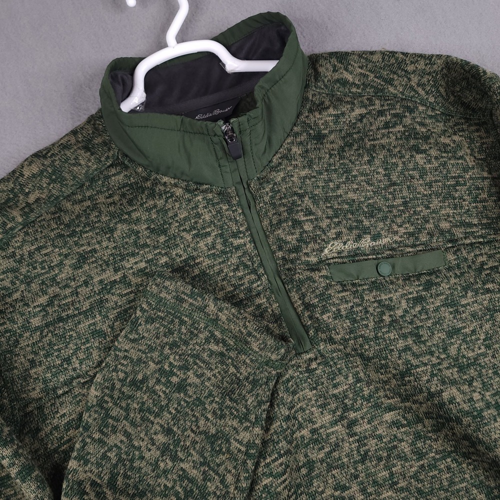 Eddie Bauer Pullover Mens XXL Green‎ Marled 1/4 Zip Fleece Lined Sweater Jacket